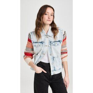 BlankNYC Denim Jacket Happy Promises Striped Knit Sleeve